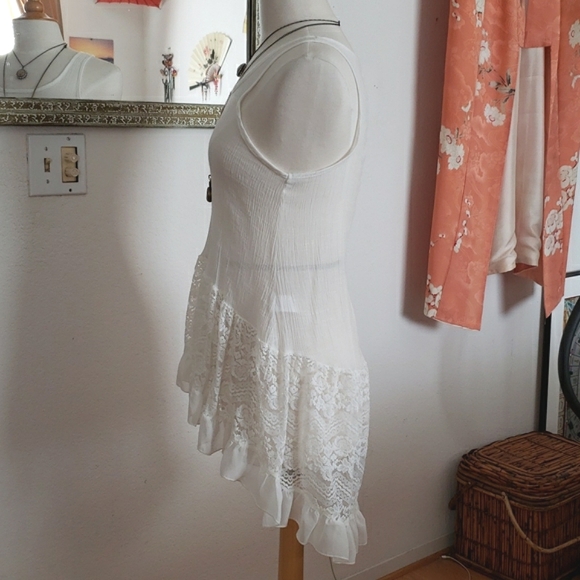Orange Creek White Boho Lace High Low Tank Top Size L - Picture 4 of 10